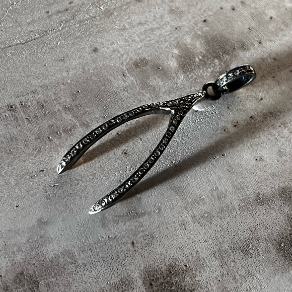 Diamond oxidized 925 silver Wishbone charm 1 7/8”l 5/8”w - Picture 9 of 10